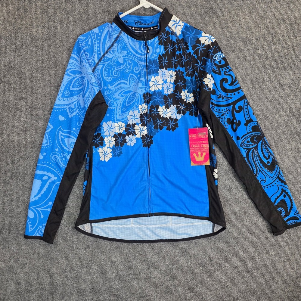 Canari Gale LS Cycling Jersey Womens XL‎ Azure Blue Paisley Floral Long Sleeve